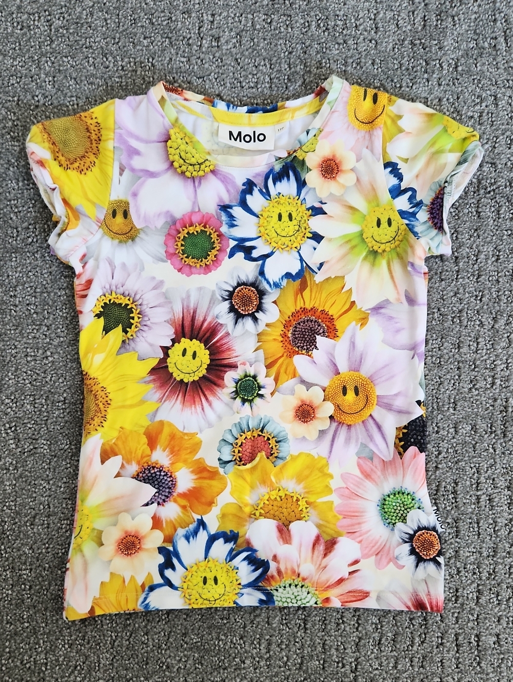 Molo Girls' Multicolor Floral Smile Tee Size 5 Organic Cotton